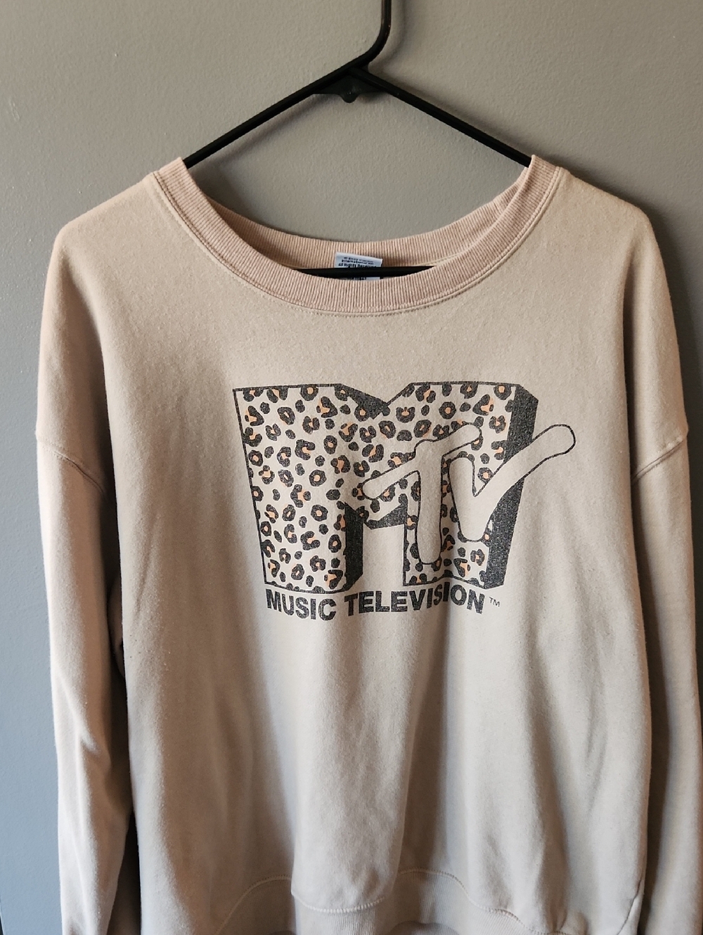 MTV Leopard Print Logo Crewneck Sweater